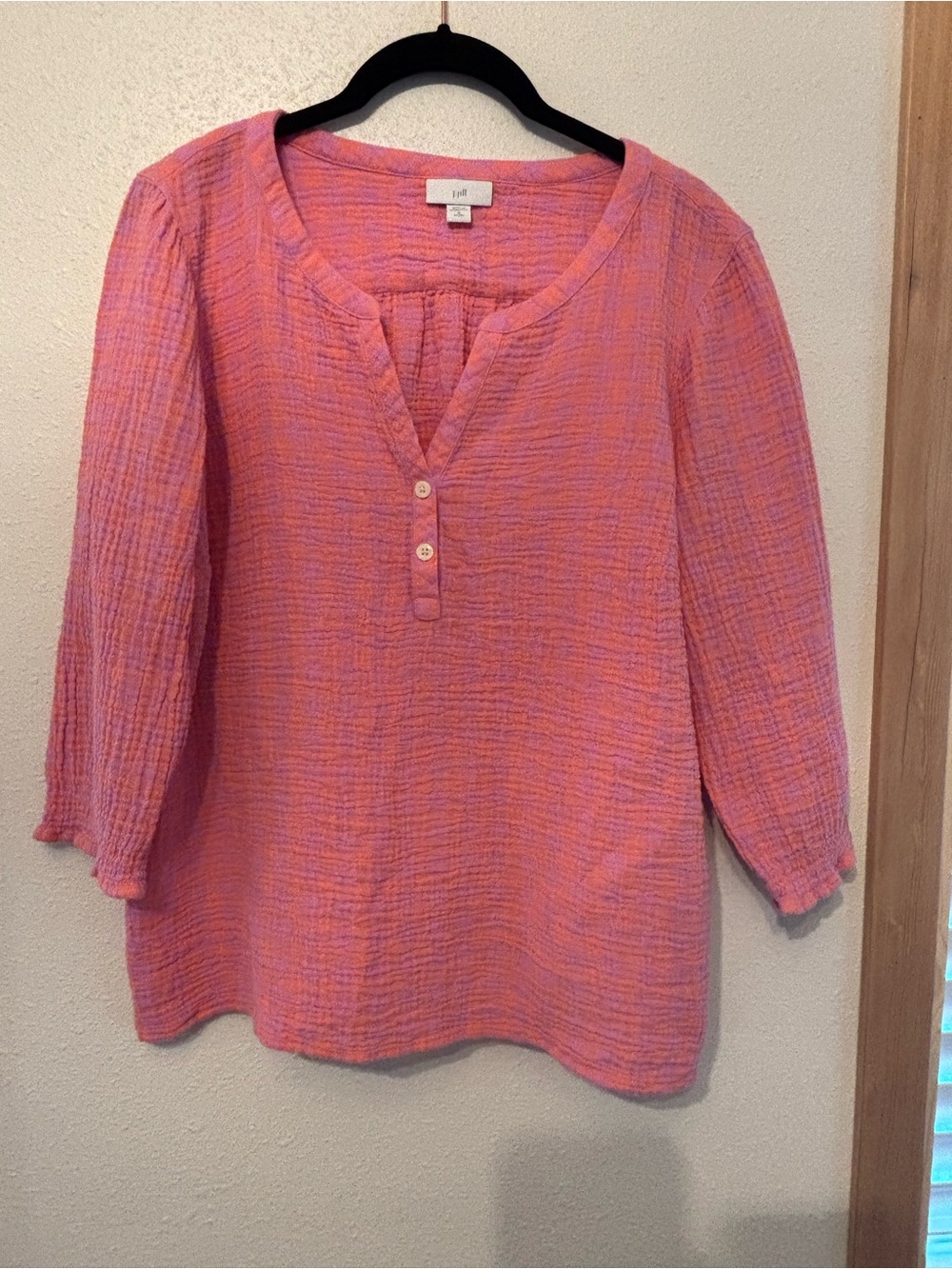 J. Jill Pink Textured Henley Blouse
